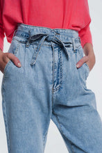 Load image into Gallery viewer, Straight Cut Belted Jeans in Light Denim