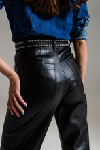 Load image into Gallery viewer, Black Palazzo-Style Faux Leather Pants