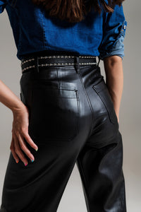 Black Palazzo-Style Faux Leather Pants