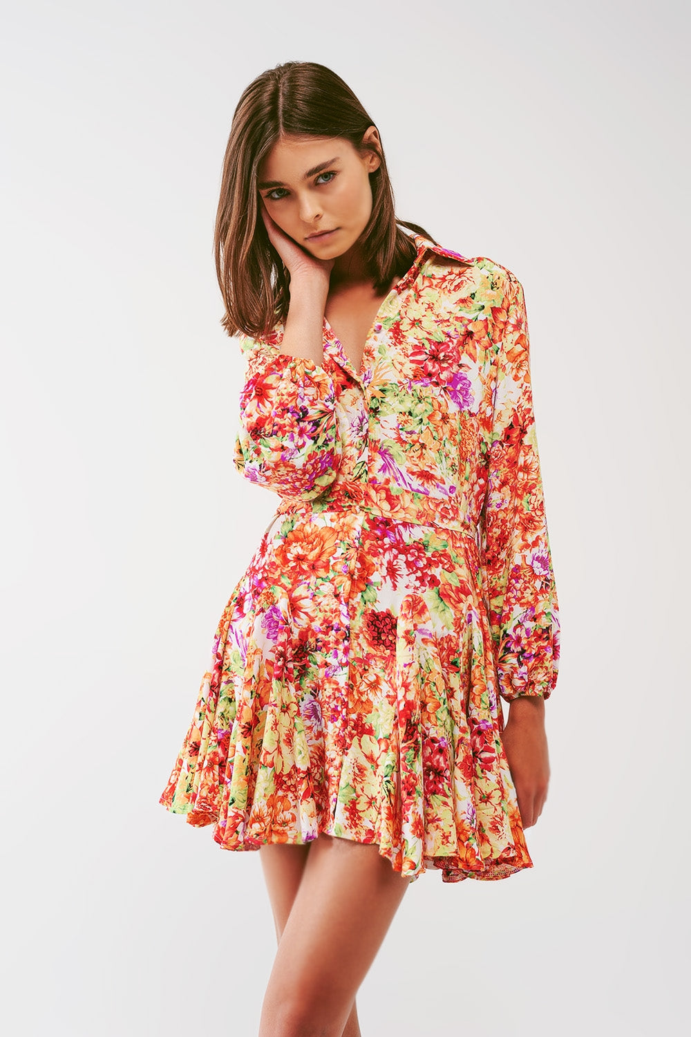 Floral Print Mini Dress with Ruffles