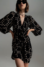 Load image into Gallery viewer, Polka Dot Mini Wrap Dress with Balloon Sleeves