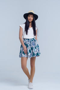 Blue Floral Mini Skort