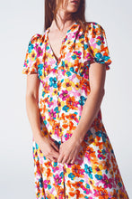 Load image into Gallery viewer, Midi Cinched in Wist Dress in Multicolor Floral Print