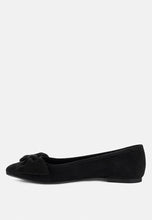 Load image into Gallery viewer, Chuckle Black Big Bow Suede Ballerina Flats