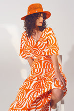 Load image into Gallery viewer, V Neck Midi Dress With Print in Orange