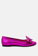 Load image into Gallery viewer, Pie Tribe Blue Metallic Big Bow Ballerinas