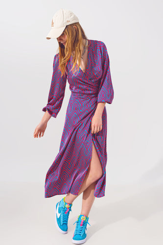 Maxi Wrap Dress in Geo Print