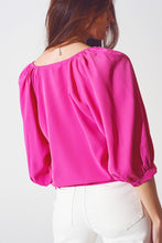 Load image into Gallery viewer, Satin Button Through Shirt in Fuchsia