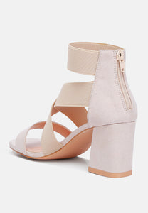 Benicia Elastic Strappy Block Heel Sandals