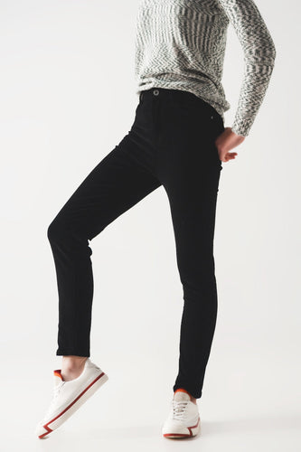 Elastic Skinny Cord Pants in Black