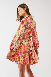 Floral Print Mini Dress with Ruffles