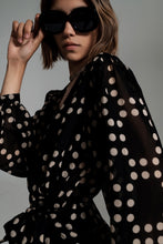 Load image into Gallery viewer, Polka Dot Mini Wrap Dress with Balloon Sleeves