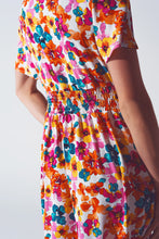 Load image into Gallery viewer, Midi Cinched in Wist Dress in Multicolor Floral Print