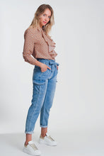 Load image into Gallery viewer, Paperbag Tie Waist Jeans in Light Blue