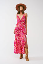 Load image into Gallery viewer, Floral Print Maxi Dress With v Neck in Pink