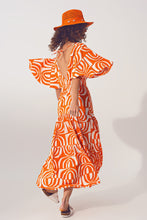 Load image into Gallery viewer, V Neck Midi Dress With Print in Orange