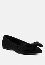 Load image into Gallery viewer, Chuckle Black Big Bow Suede Ballerina Flats