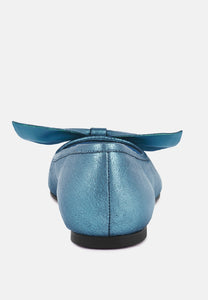 Pie Tribe Blue Metallic Big Bow Ballerinas