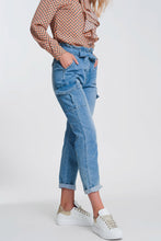 Load image into Gallery viewer, Paperbag Tie Waist Jeans in Light Blue