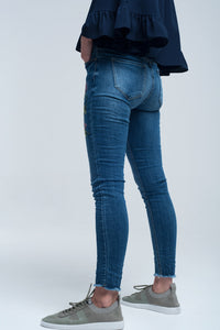 Blue Embroidered Skinny Jean