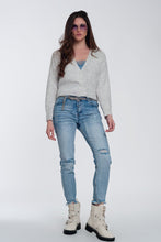 Load image into Gallery viewer, Button Front Cropped Knit Cardigan in Light Gray