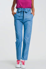 Load image into Gallery viewer, Lightweight Paperbag Tie Waist Jean in Light Blue