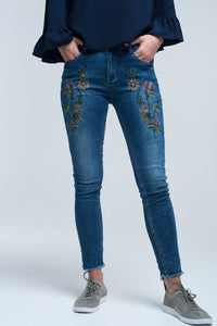 Blue Embroidered Skinny Jean