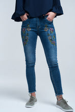 Load image into Gallery viewer, Blue Embroidered Skinny Jean