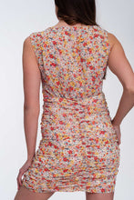 Load image into Gallery viewer, Ruched Bodycon Mini Dress in Floral Mesh Print
