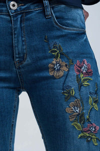 Blue Embroidered Skinny Jean