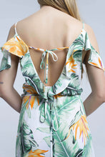 Load image into Gallery viewer, White  Tropical Leaves Midi Dress