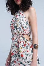 Load image into Gallery viewer, High Neck Beige Floral Midi Dress