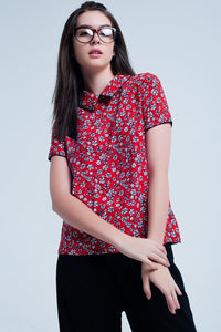 Red Shirt With White Flowers Print