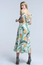 Load image into Gallery viewer, White  Tropical Leaves Midi Dress