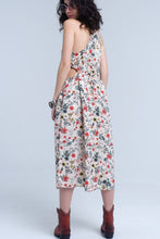 Load image into Gallery viewer, High Neck Beige Floral Midi Dress