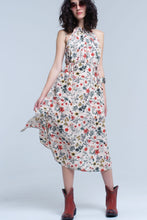 Load image into Gallery viewer, High Neck Beige Floral Midi Dress