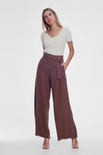 Load image into Gallery viewer, Belted High Waist Wideleg Trouser in Brown