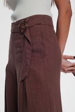 Load image into Gallery viewer, Belted High Waist Wideleg Trouser in Brown