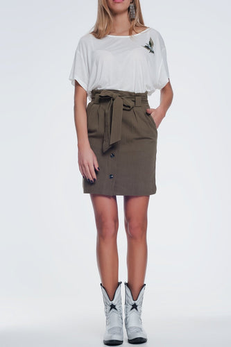 Khaki Tie Waist Mini Skirt