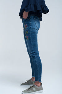 Blue Embroidered Skinny Jean